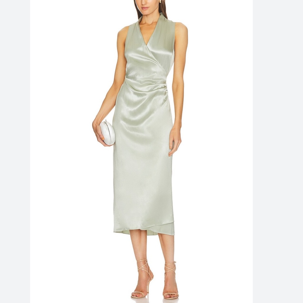 Vince Draped Wrap Dress Size XS Women Wedding Guest Pleat Crepe Satin In Glass